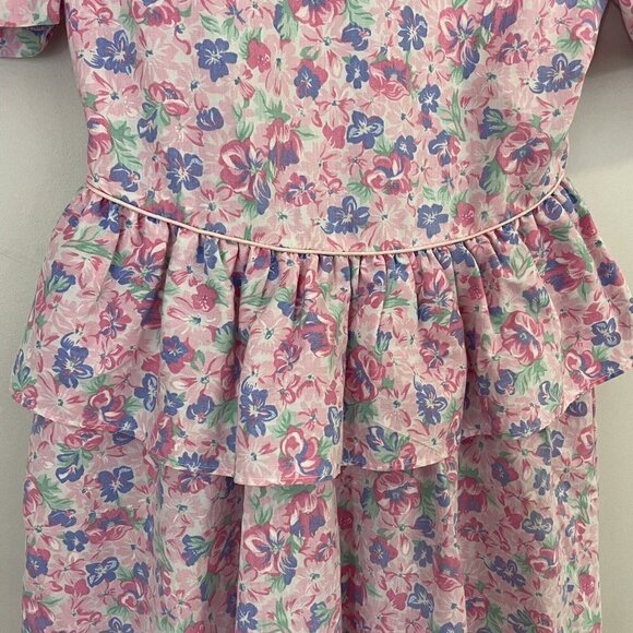 Vintage 80s/90s Floral Party Dress Girls L Pink Ruffle Easter Wedding Girly EUC - Picture 4 of 13